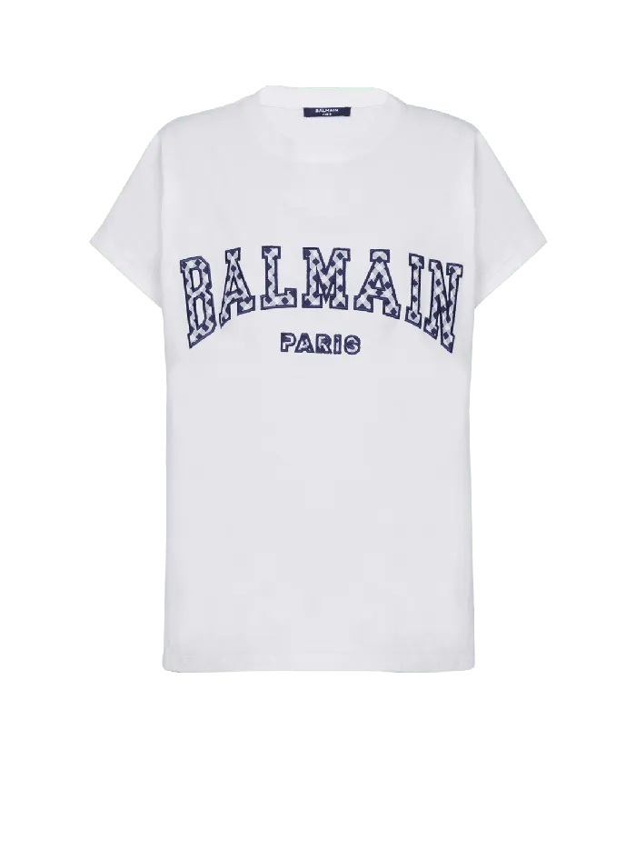 Balmain TShirts Women Tshirt With Gingham Paris Lettering White