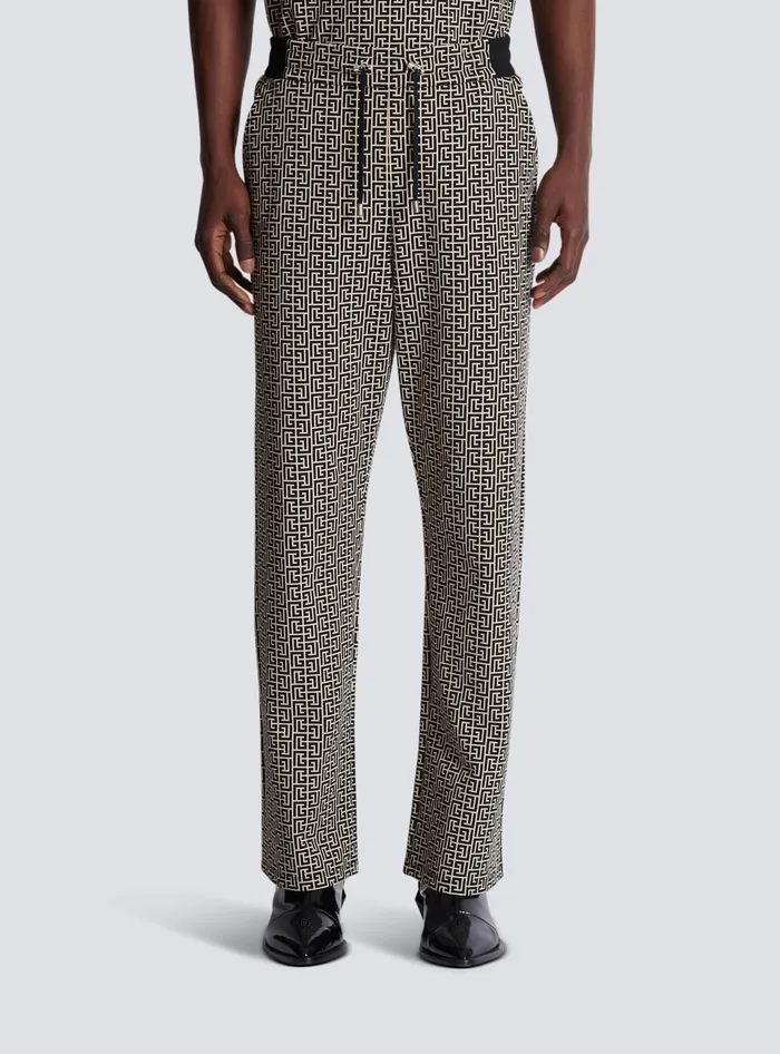 Balmain Trousers And Shorts Men PB Labyrinth Jacquard Joggers Black