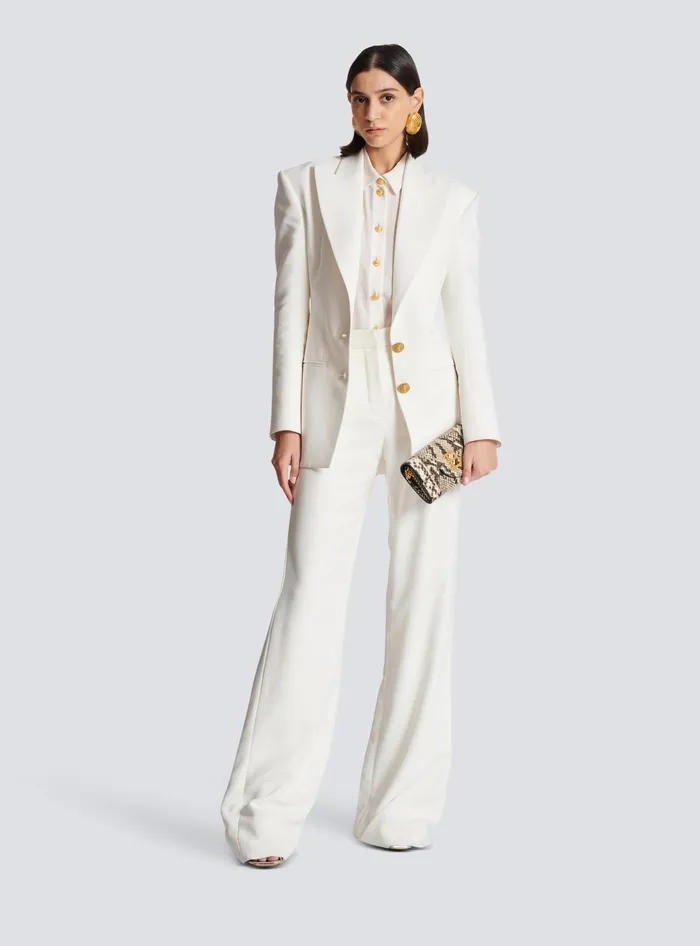 Balmain Trousers And Shorts Women Highwaisted Crepe Trousers White