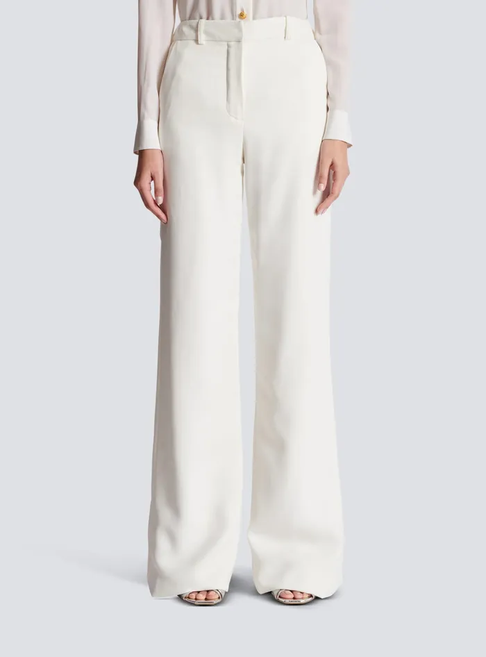 Balmain Trousers And Shorts Women Highwaisted Crepe Trousers White
