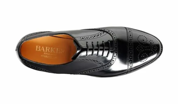 Barker Shoes Alfred 8211 Black HiShine Brogue Cap Toe Black Hishine Brogue Cap Toe Mens