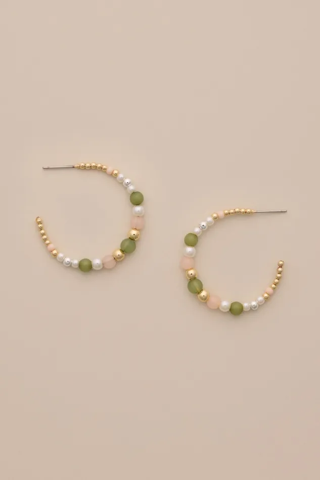 Beaded Hoop Earrings Two Tone Women Lucky Brand Jewelry