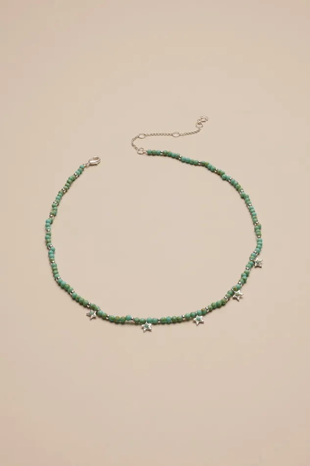 Beaded Star Necklace Silver Women Lucky Brand Jewelry