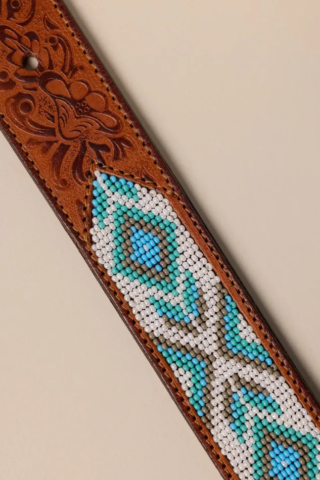 Beaded Strap Leather Belt Brown Women Lucky Brand Belts