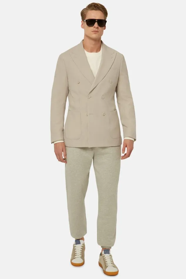 Blazers Men Boggi Milano Beige Pure Wool Crepe DoubleBreasted Jacket Beige