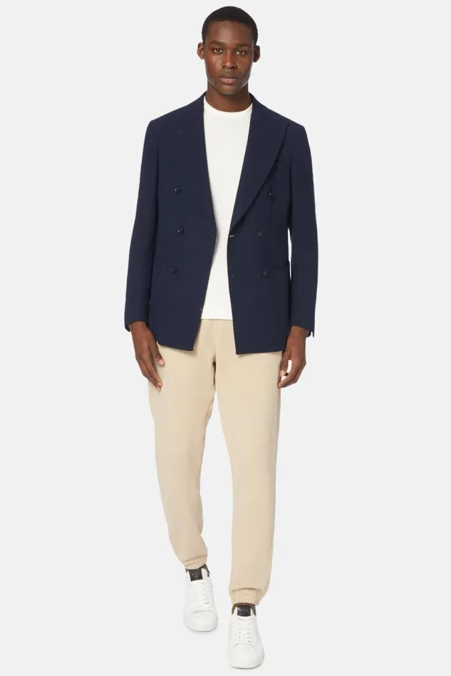 Blazers Men Boggi Milano Blue Pure Wool Crepe DoubleBreasted Jacket Navy Blue