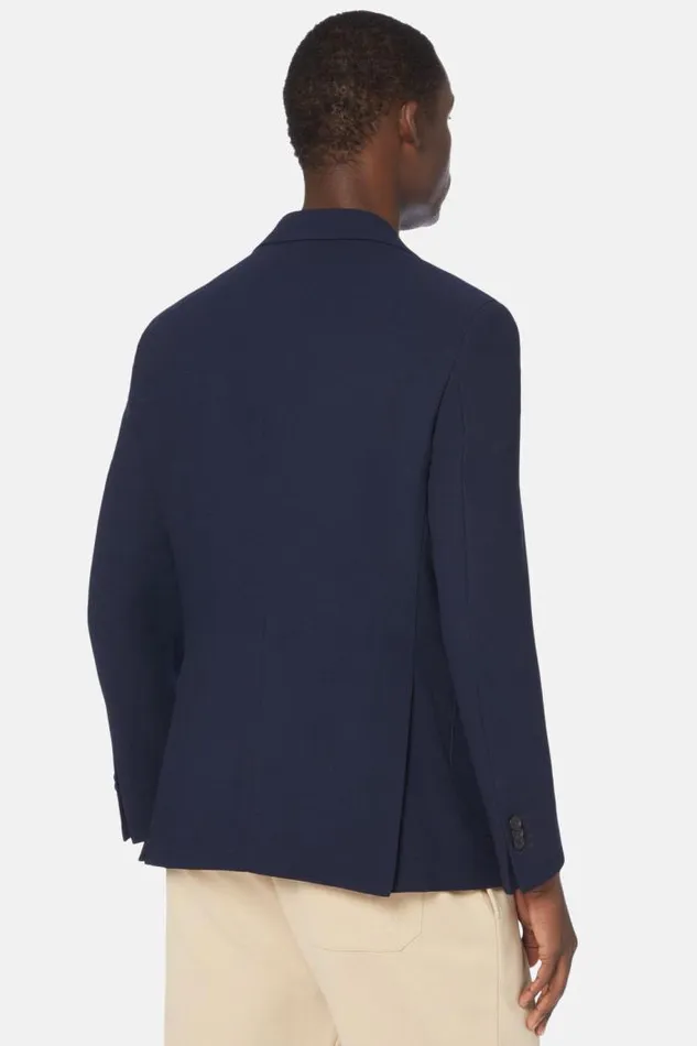 Blazers Men Boggi Milano Blue Pure Wool Crepe DoubleBreasted Jacket Navy Blue