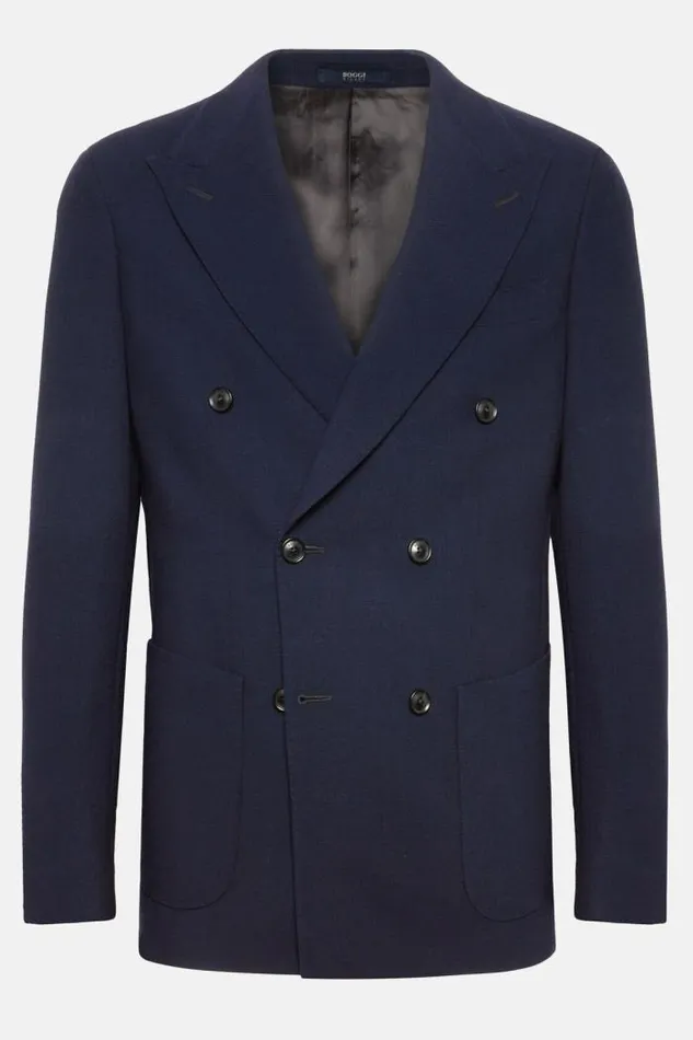 Blazers Men Boggi Milano Blue Pure Wool Crepe DoubleBreasted Jacket Navy Blue