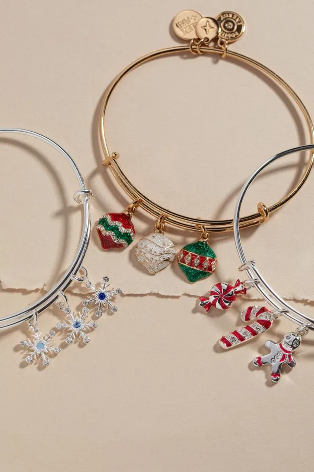 Bracelets Women Alex And Ani Holiday Candy Cane Charm Bangle Shiny Silver