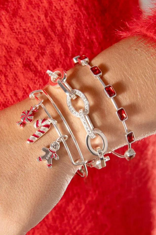 Bracelets Women Alex And Ani Holiday Candy Cane Charm Bangle Shiny Silver