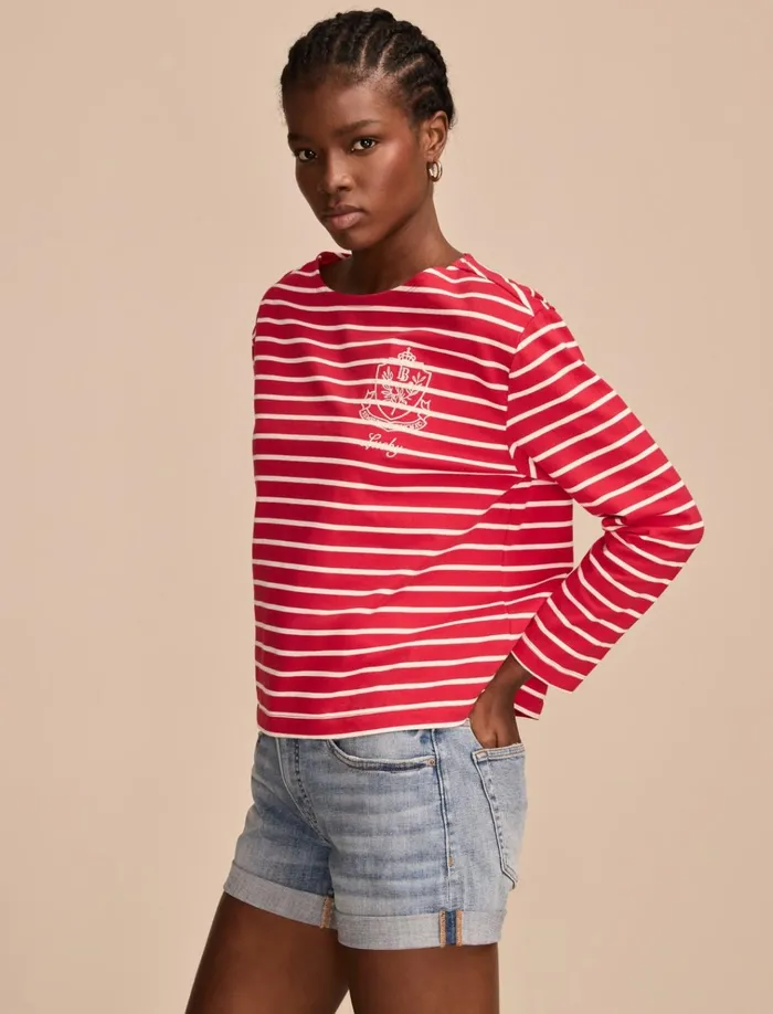 Breton Long Sleeve Tee Red Stripe Women Lucky Brand Knit Tops