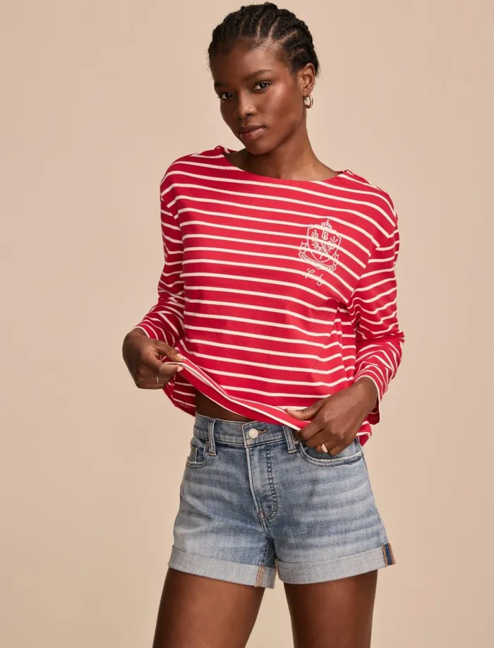 Breton Long Sleeve Tee Red Stripe Women Lucky Brand Knit Tops