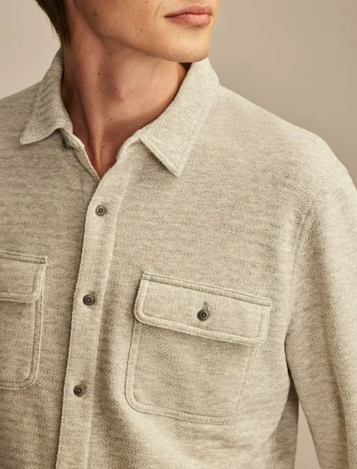 Brushed Long Sleeve Knit Shirting Heather Grey Men Lucky Brand Shirts and Tops