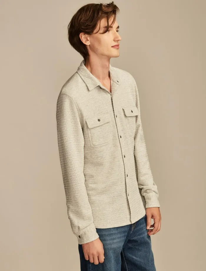 Brushed Long Sleeve Knit Shirting Heather Grey Men Lucky Brand Shirts and Tops