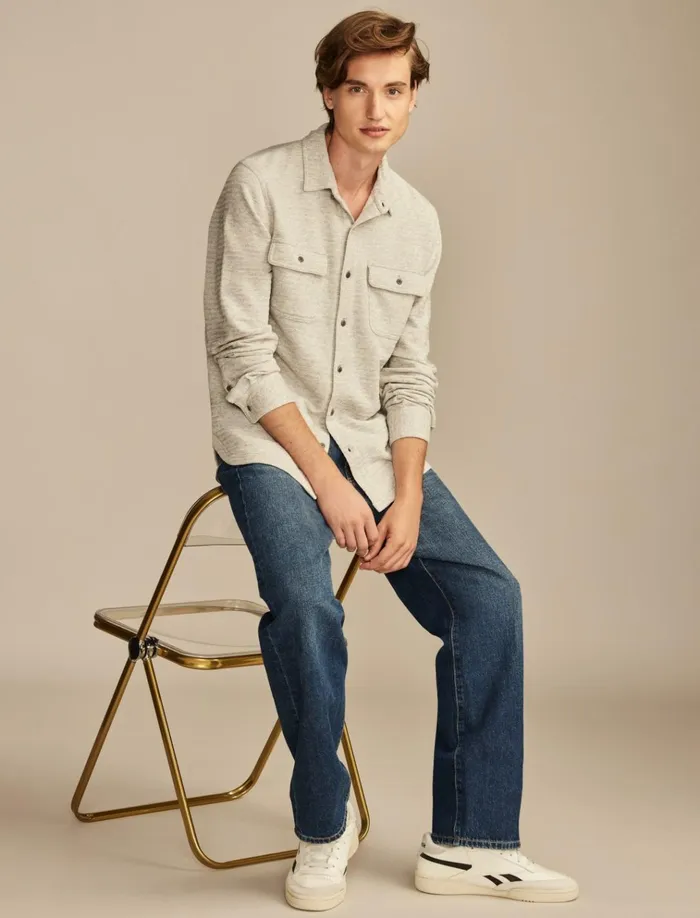 Brushed Long Sleeve Knit Shirting Heather Grey Men Lucky Brand Shirts and Tops