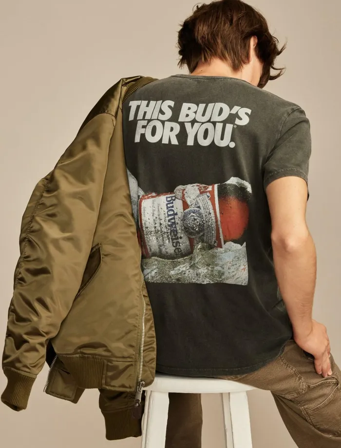 Budweiser Advert Jet Black Men Lucky Brand Graphic Tees