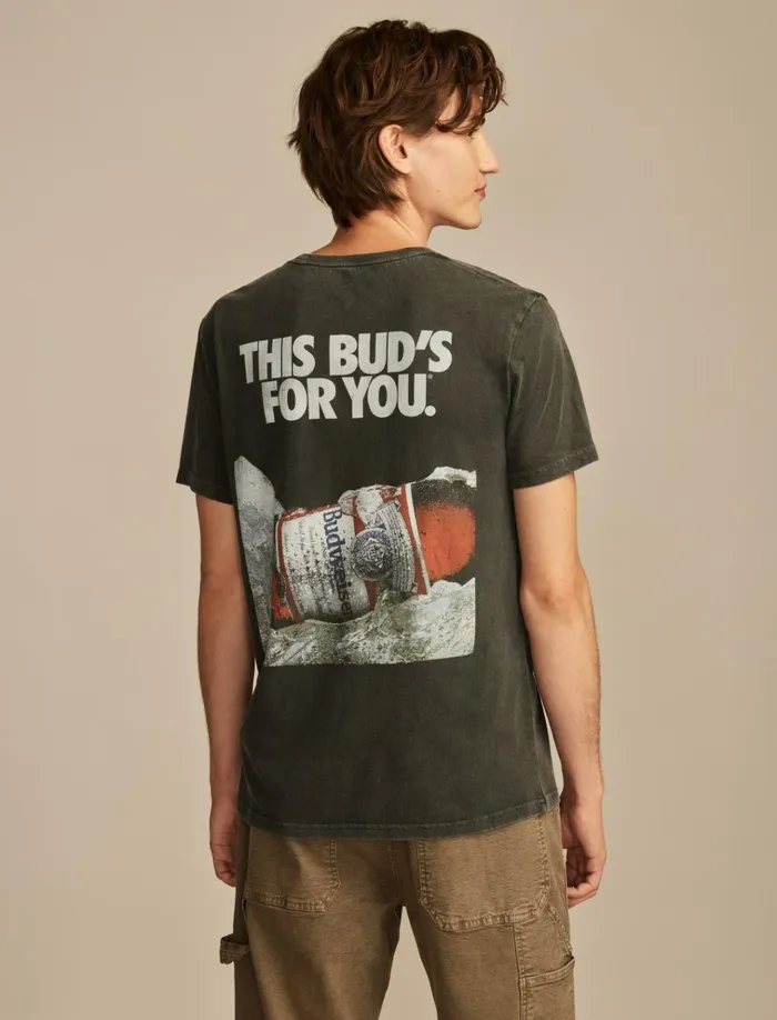 Budweiser Advert Jet Black Men Lucky Brand Graphic Tees