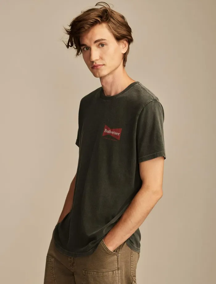 Budweiser Advert Jet Black Men Lucky Brand Graphic Tees