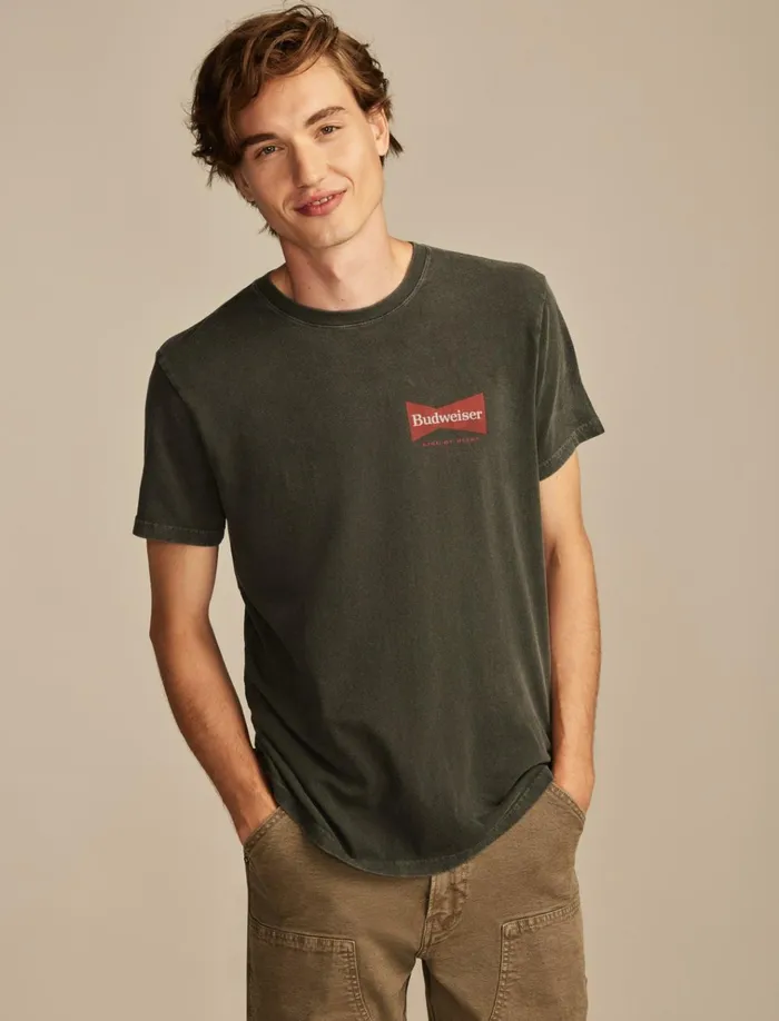 Budweiser Advert Jet Black Men Lucky Brand Graphic Tees