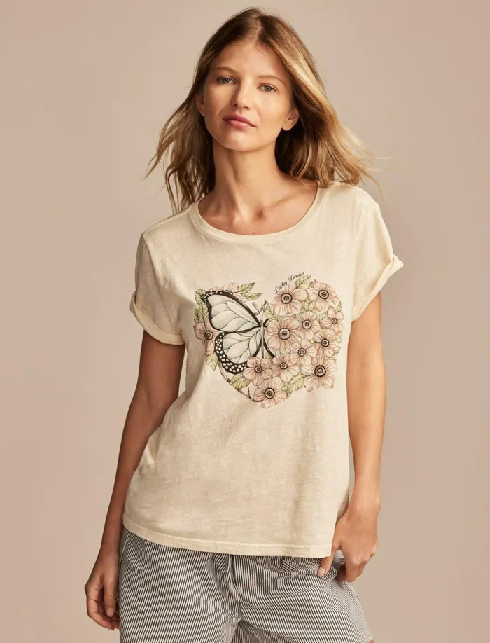 Butterfly Heart Classic Crew Wood Ash Women Lucky Brand Graphic Tees