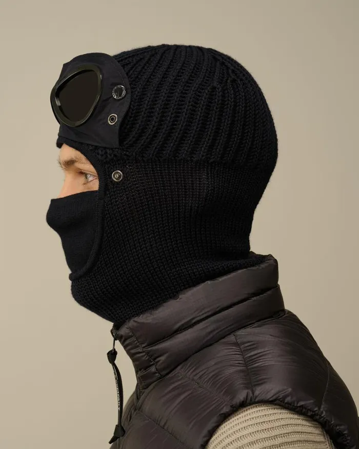 CP Company Hats Extra Fine Merino Wool Goggle Balaclava Total Eclipse Blue 8211 Man