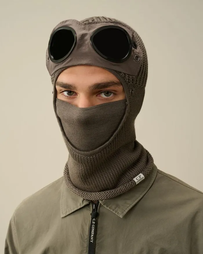 CP Company Hats Extra Fine Merino Wool Goggle Balaclava Walnut Beige 8211 Man