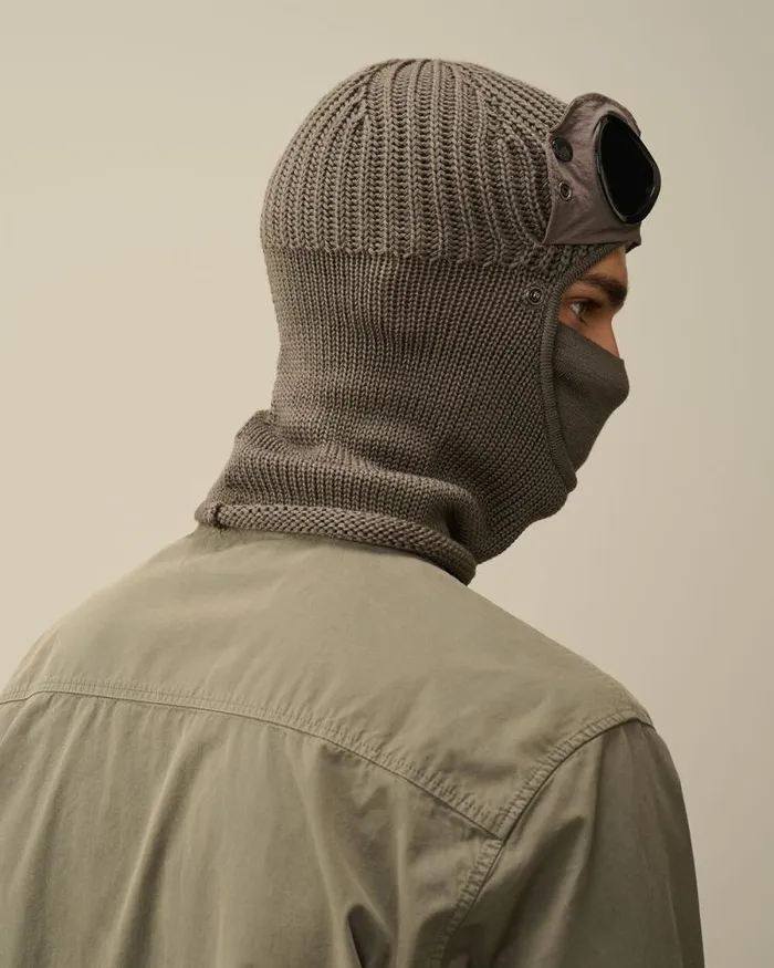 CP Company Hats Extra Fine Merino Wool Goggle Balaclava Walnut Beige 8211 Man