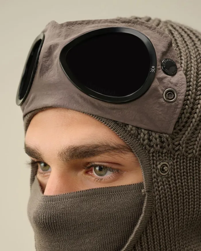 CP Company Hats Extra Fine Merino Wool Goggle Balaclava Walnut Beige 8211 Man