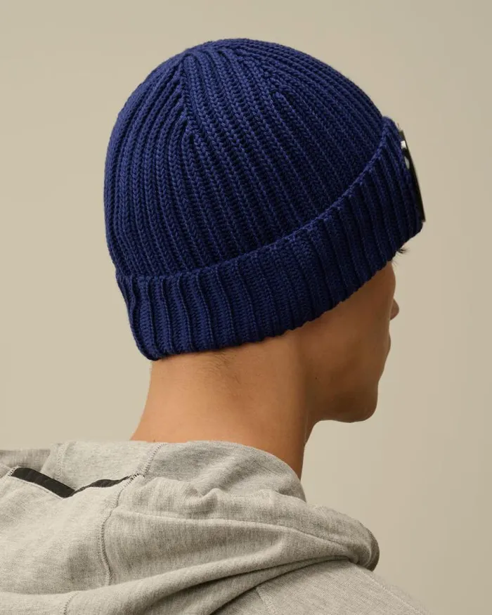 CP Company Hats Extra Fine Merino Wool Goggle Beanie Estate Blue 8211 Man