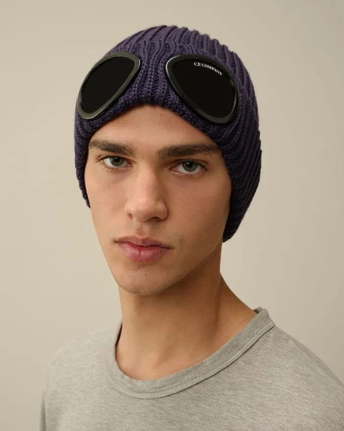 CP Company Hats Extra Fine Merino Wool Goggle Beanie Nightshade Purple 8211 Man