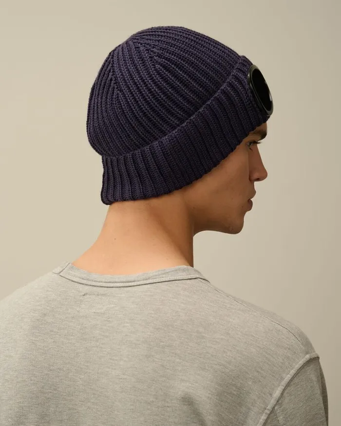 CP Company Hats Extra Fine Merino Wool Goggle Beanie Nightshade Purple 8211 Man