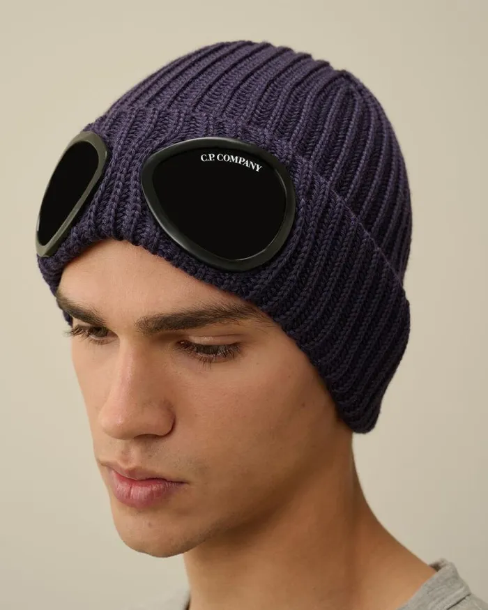 CP Company Hats Extra Fine Merino Wool Goggle Beanie Nightshade Purple 8211 Man