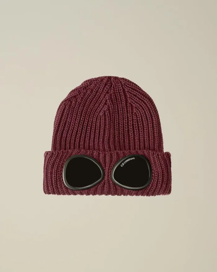 CP Company Hats Extra Fine Merino Wool Goggle Beanie Potent Purple 8211 Man
