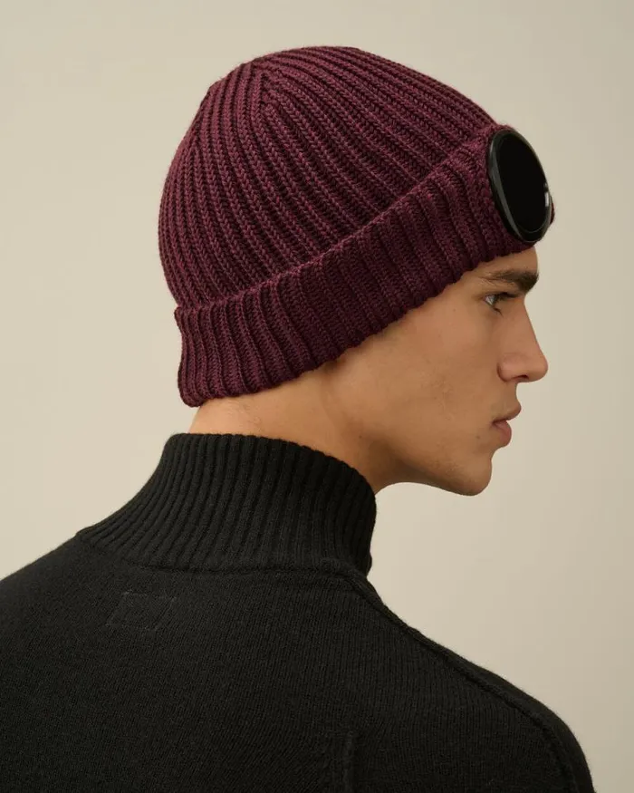 CP Company Hats Extra Fine Merino Wool Goggle Beanie Potent Purple 8211 Man