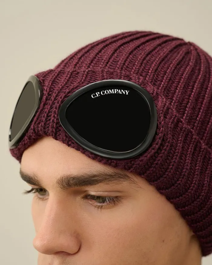 CP Company Hats Extra Fine Merino Wool Goggle Beanie Potent Purple 8211 Man