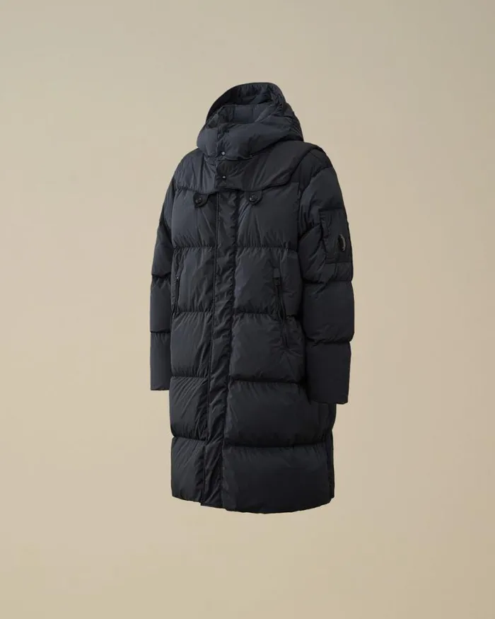 CP Company Jacket and Coats NycraR Buttoned Hood Long Down Jacket Black Sand 8211 Man