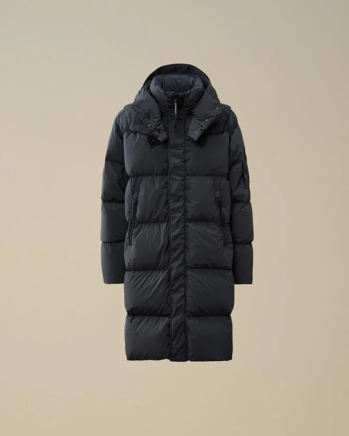 CP Company Jacket and Coats NycraR Buttoned Hood Long Down Jacket Black Sand 8211 Man