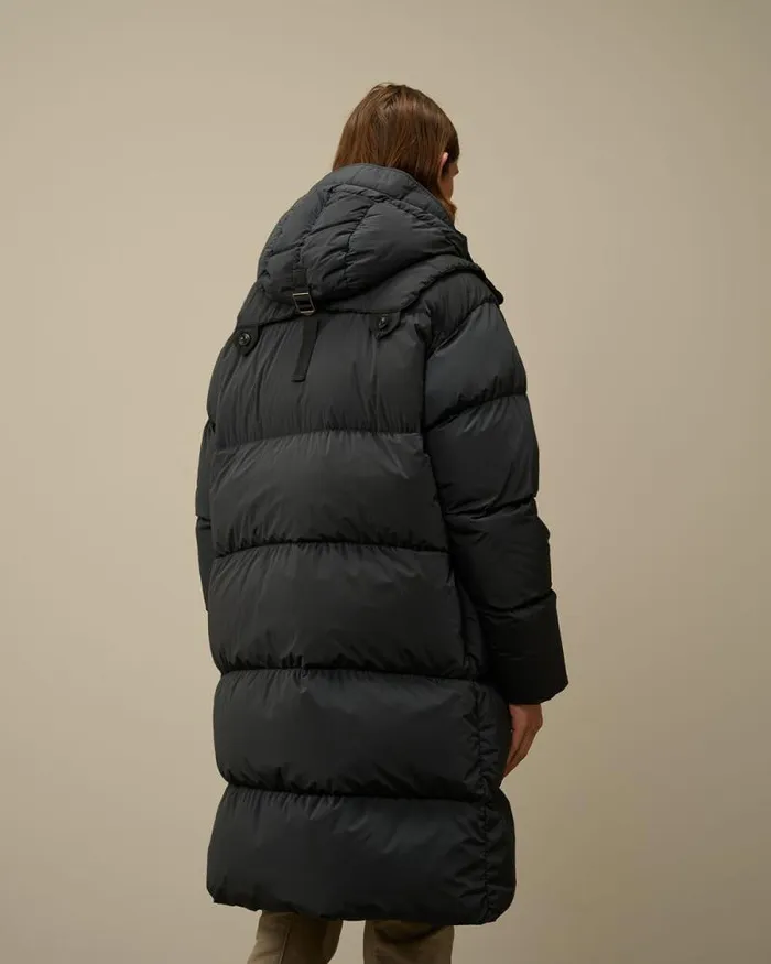 CP Company Jacket and Coats NycraR Buttoned Hood Long Down Jacket Black Sand 8211 Man