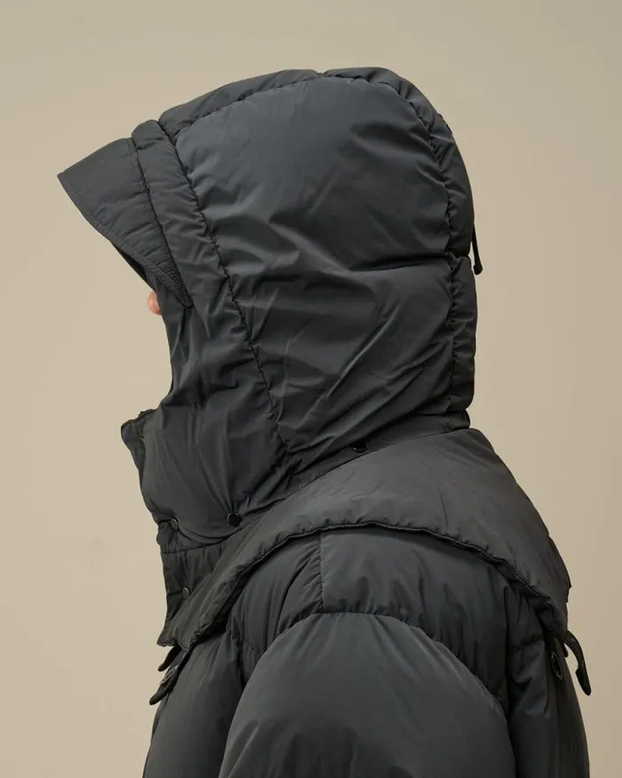 CP Company Jacket and Coats NycraR Buttoned Hood Long Down Jacket Black Sand 8211 Man