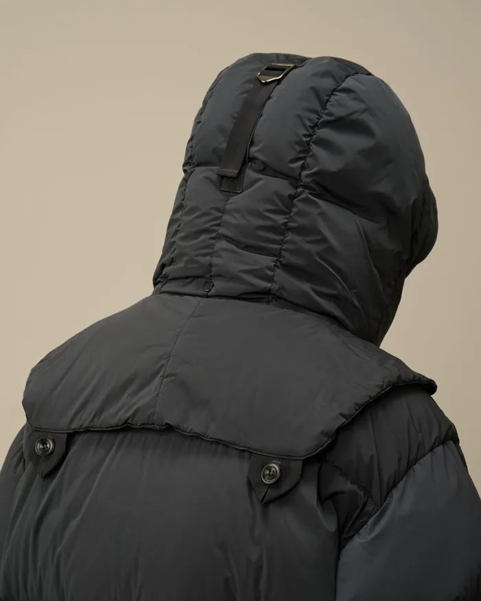 CP Company Jacket and Coats NycraR Buttoned Hood Long Down Jacket Black Sand 8211 Man