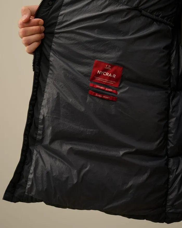CP Company Jacket and Coats NycraR Buttoned Hood Long Down Jacket Black Sand 8211 Man