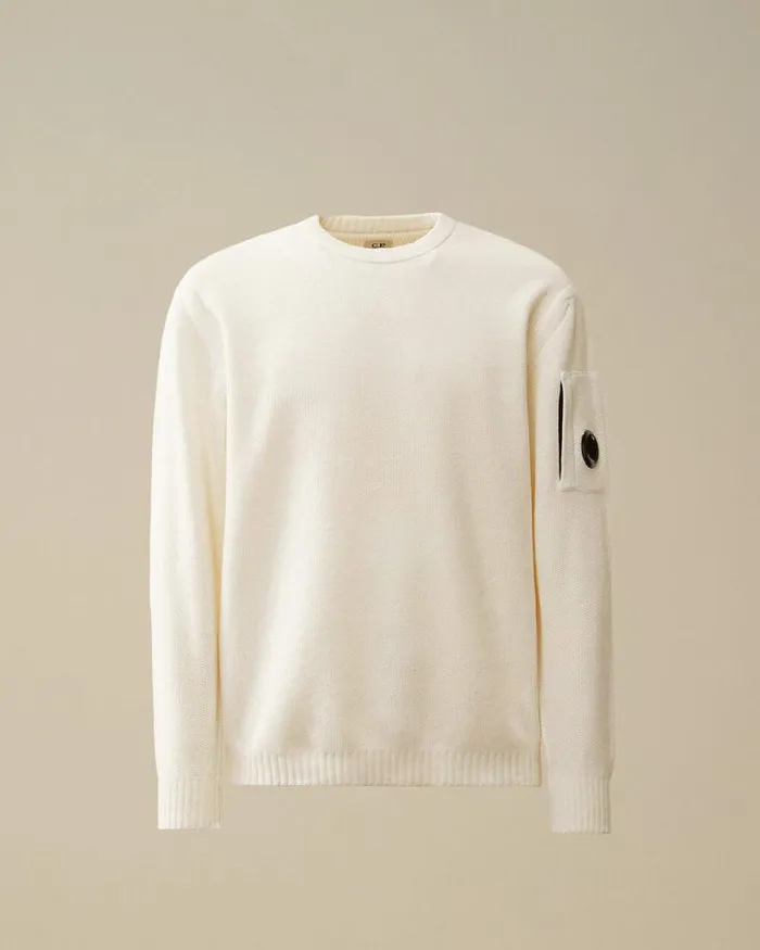 CP Company Jumpers Cotton Chenille Crewneck Knit Gauze White 8211 Man