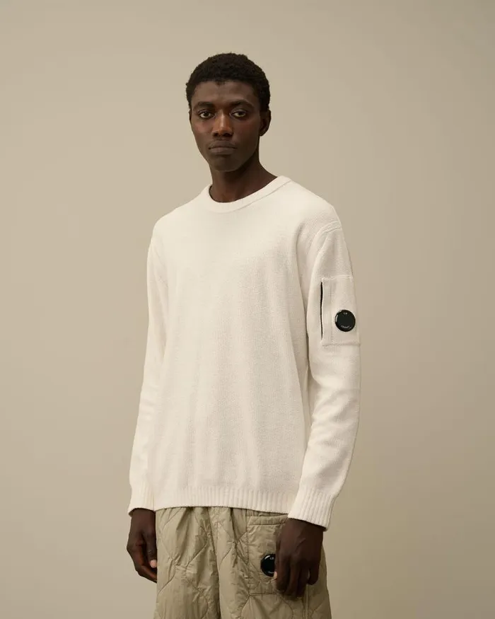 CP Company Jumpers Cotton Chenille Crewneck Knit Gauze White 8211 Man