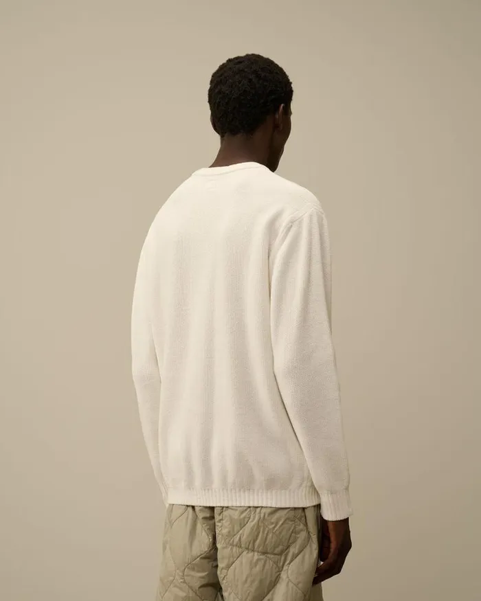 CP Company Jumpers Cotton Chenille Crewneck Knit Gauze White 8211 Man