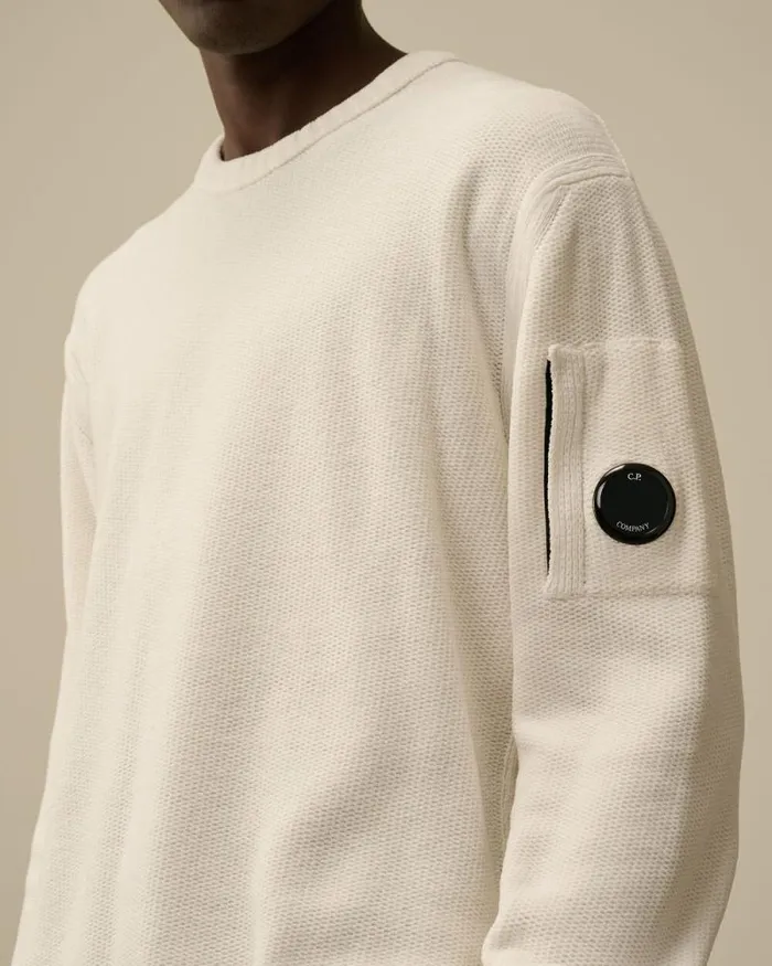CP Company Jumpers Cotton Chenille Crewneck Knit Gauze White 8211 Man