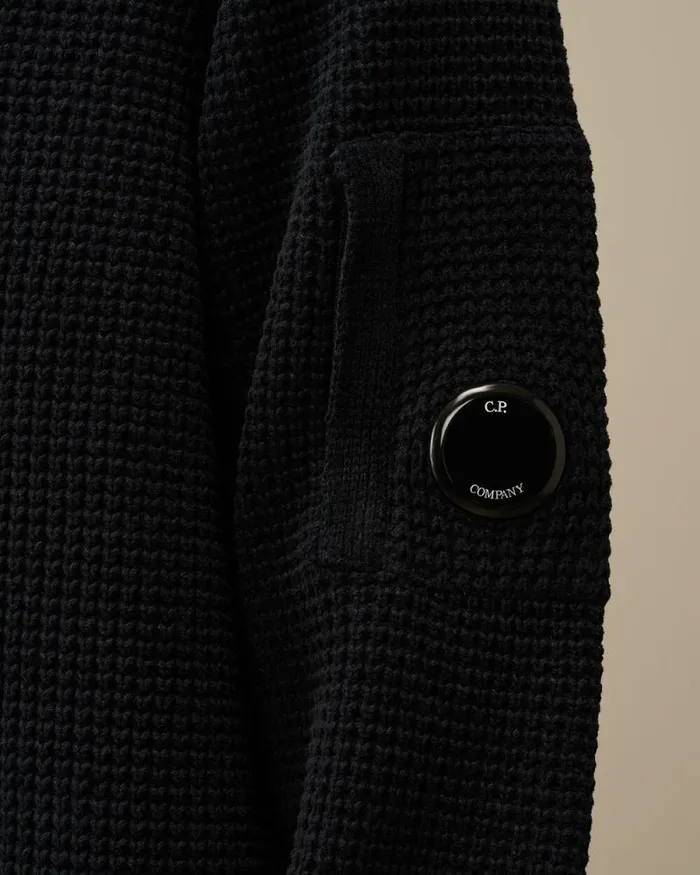 CP Company Jumpers Cotton Chenille Crewneck Waffle Knit Total Eclipse Blue 8211 Man