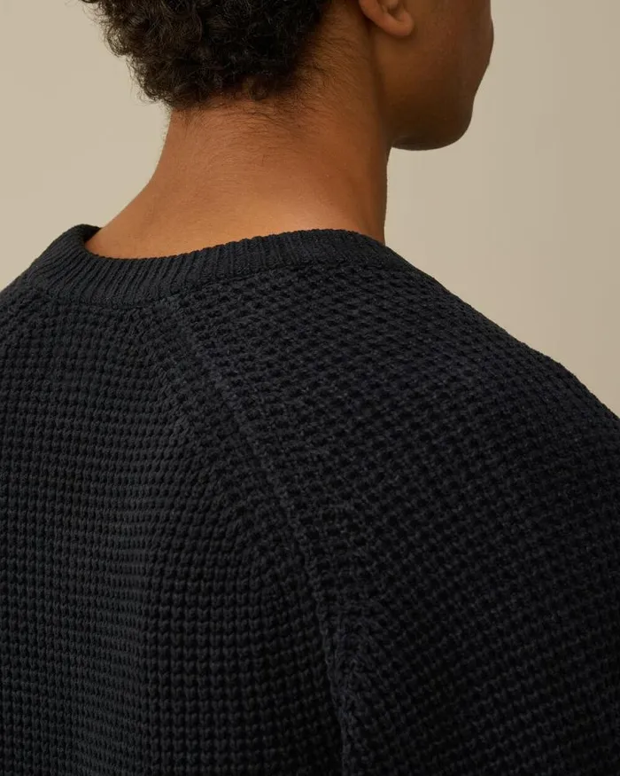 CP Company Jumpers Cotton Chenille Crewneck Waffle Knit Total Eclipse Blue 8211 Man