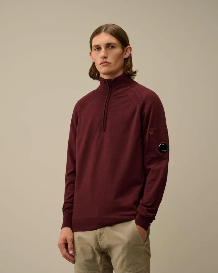 CP Company Jumpers Extra Fine Merino Wool Half Zipped Knit Potent Purple 8211 Man