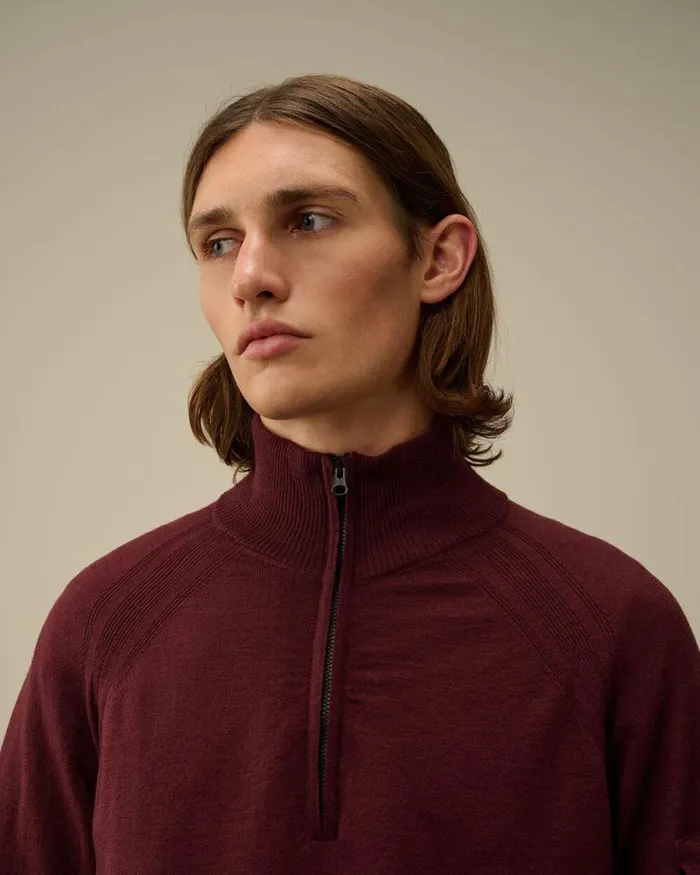 CP Company Jumpers Extra Fine Merino Wool Half Zipped Knit Potent Purple 8211 Man