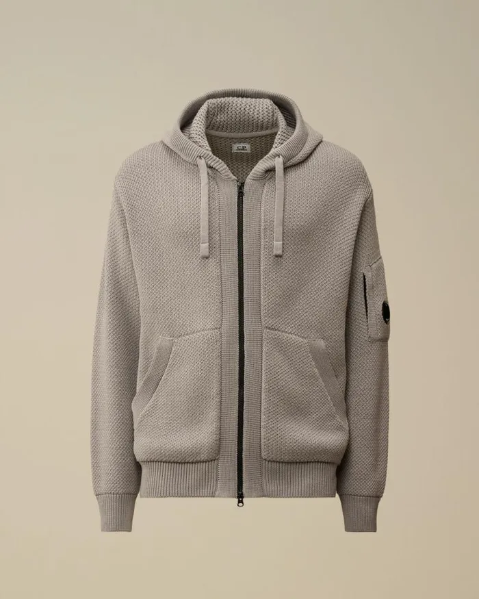 CP Company Jumpers ReWool Hooded Zipped Knit Moon Melange Grey 8211 Man